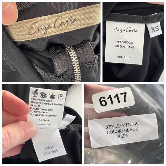 Enza Costa Women's Italian Viscose Mock Neck Zip Front Bodysuit NEW Sz XS Black - Picture 7 of 7